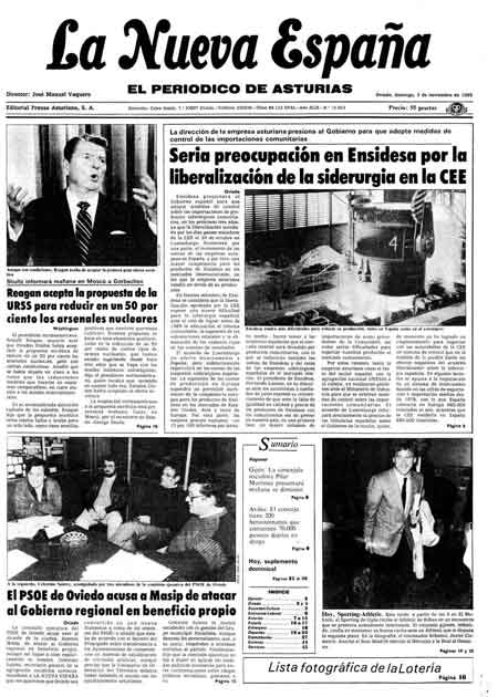 Portada Domingo 3 de Noviembre de 1985