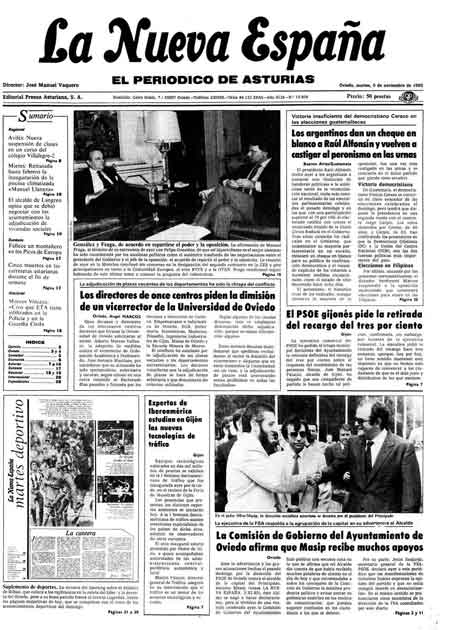 Portada Martes 5 de Noviembre de 1985