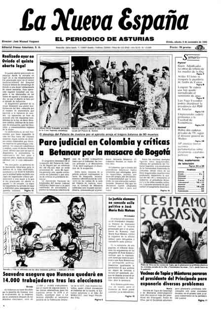 Portada Sábado 9 de Noviembre de 1985