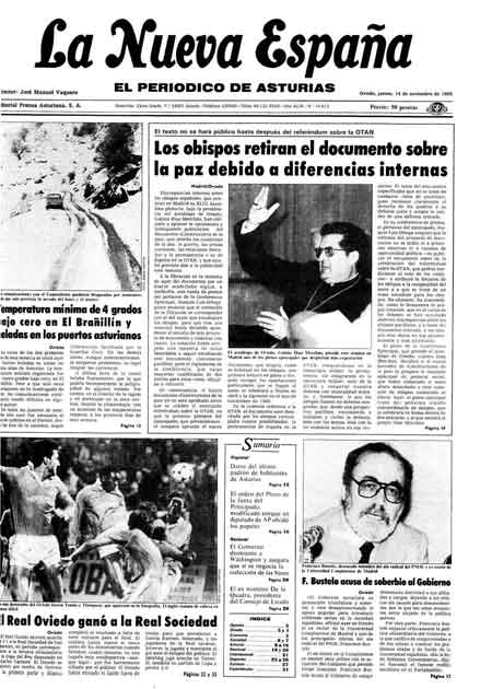 Portada Jueves 14 de Noviembre de 1985