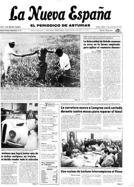 Portada Sábado 16 de Noviembre de 1985