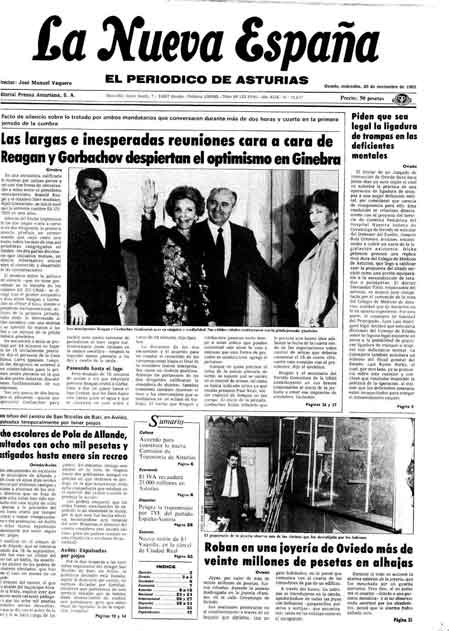Portada Miércoles 20 de Noviembre de 1985