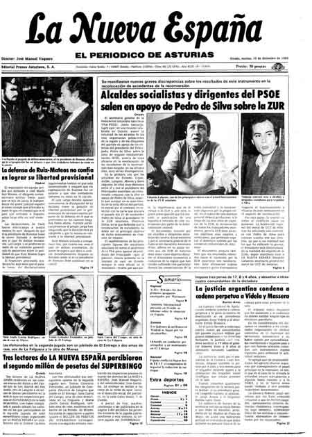 Portada Martes 10 de Diciembre de 1985