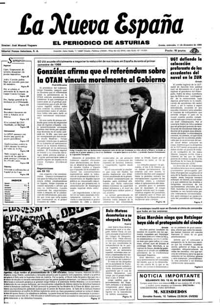 Portada Miércoles 11 de Diciembre de 1985