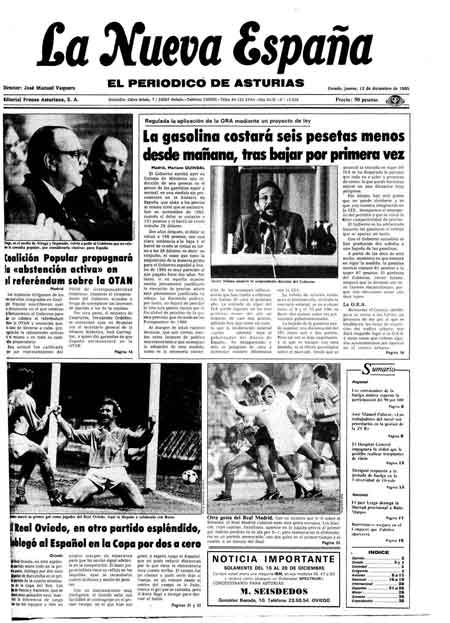 Portada Jueves 12 de Diciembre de 1985