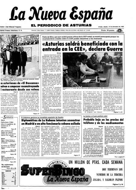 Portada Sábado 14 de Diciembre de 1985