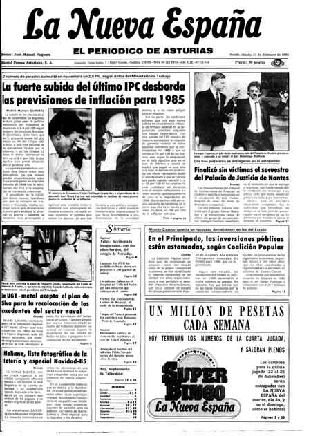 Portada Sábado 21 de Diciembre de 1985