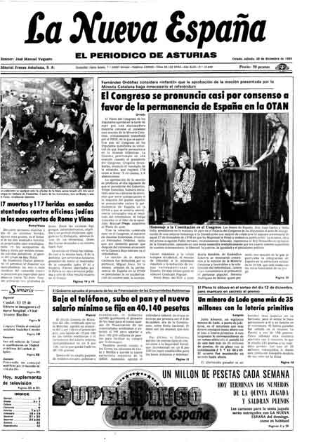 Portada Sábado 28 de Diciembre de 1985