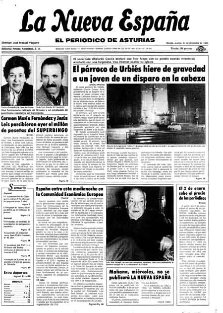 Portada Martes 31 de Diciembre de 1985