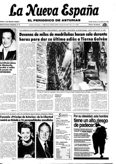 Portada Martes 21 de  de 1986