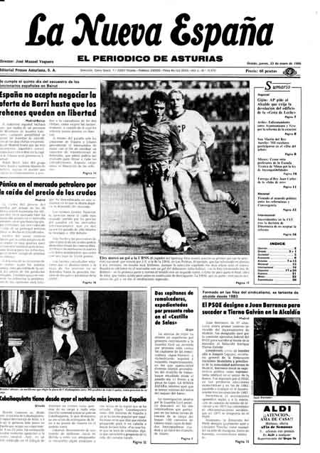 Portada Jueves 23 de  de 1986