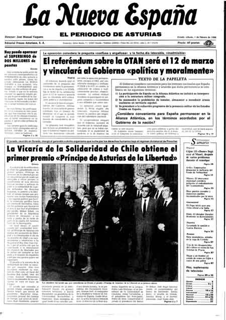 Portada Sábado 1 de  de 1986