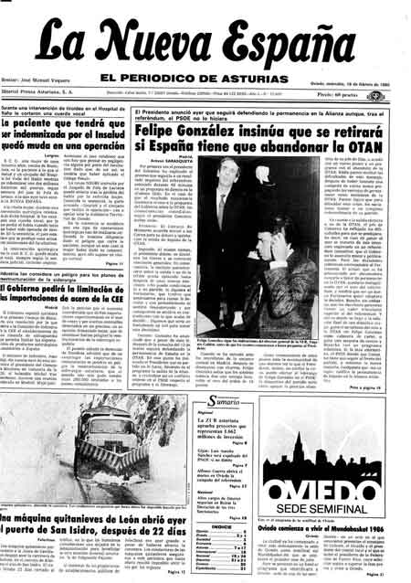 Portada Miércoles 19 de  de 1986