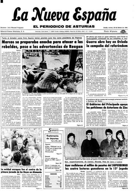 Portada Martes 25 de  de 1986