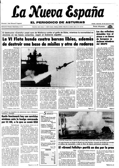 Portada Miércoles 26 de  de 1986