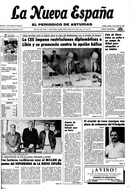 Portada Martes 15 de  de 1986