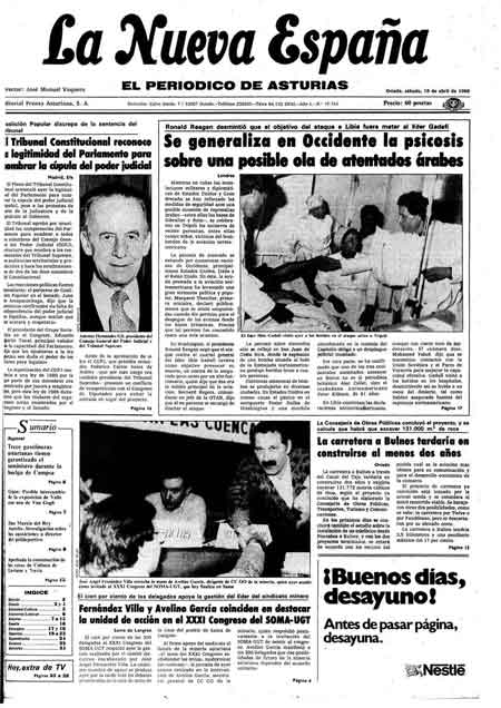 Portada Sábado 19 de  de 1986
