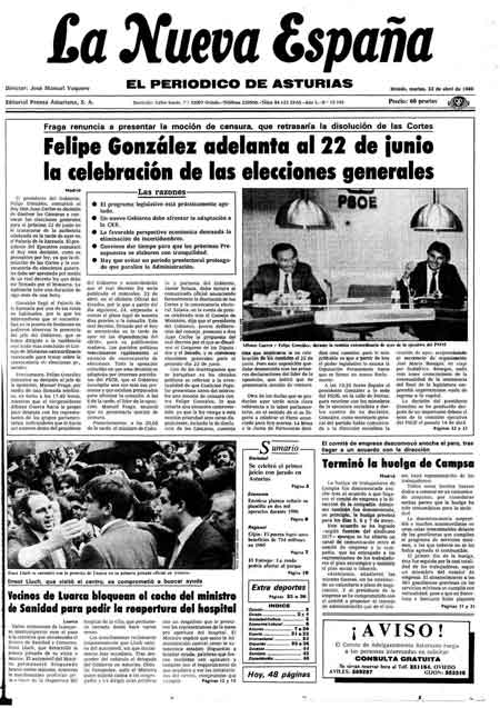 Portada Martes 22 de  de 1986