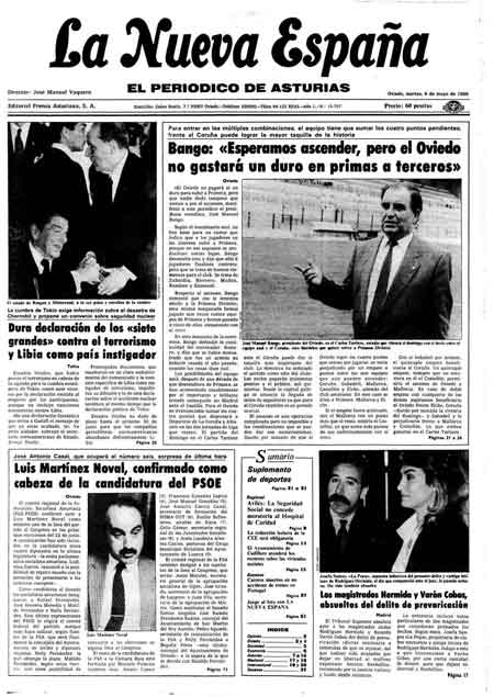 Portada Martes 6 de  de 1986