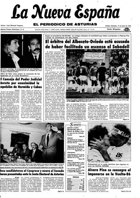 Portada Miércoles 14 de  de 1986