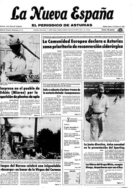 Portada Jueves 17 de  de 1986
