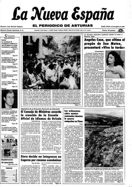 Portada Sábado 23 de  de 1986