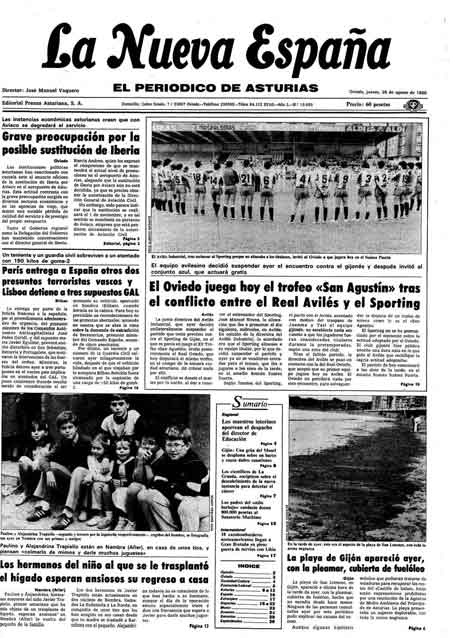 Portada Jueves 28 de  de 1986