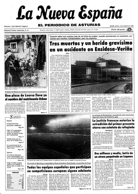 Portada Jueves 2 de Octubre de 1986