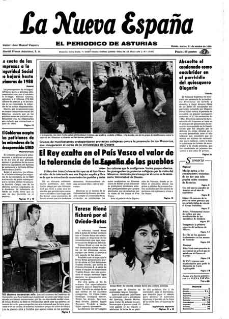Portada Martes 21 de Octubre de 1986
