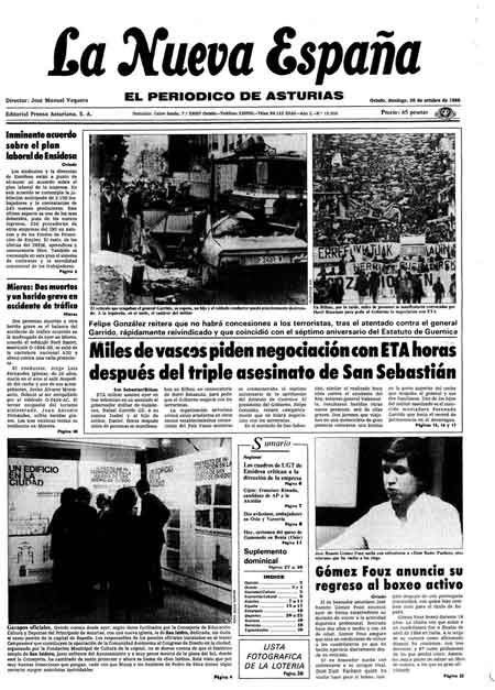 Portada Domingo 26 de Octubre de 1986