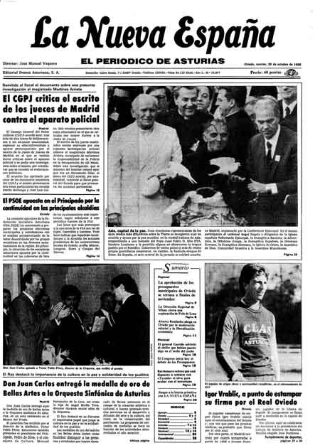 Portada Martes 28 de Octubre de 1986