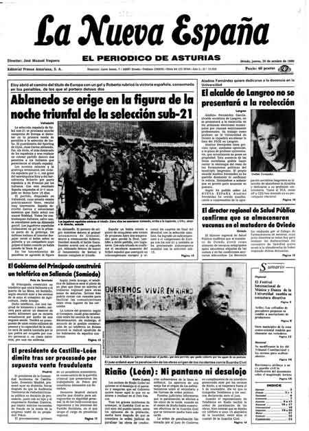 Portada Jueves 30 de Octubre de 1986