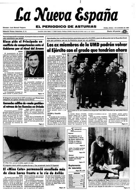Portada Sábado 1 de Noviembre de 1986