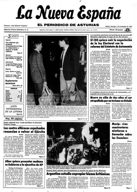 Portada Domingo 2 de Noviembre de 1986