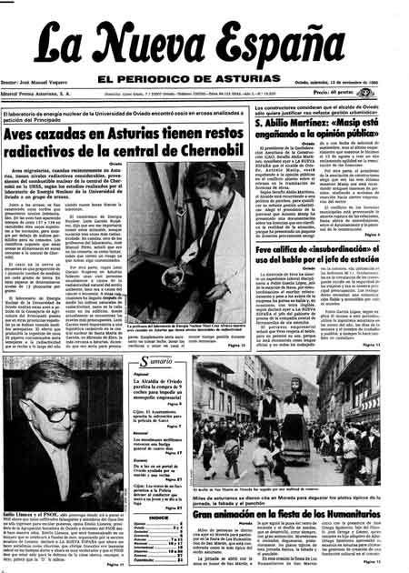 Portada Miércoles 12 de Noviembre de 1986