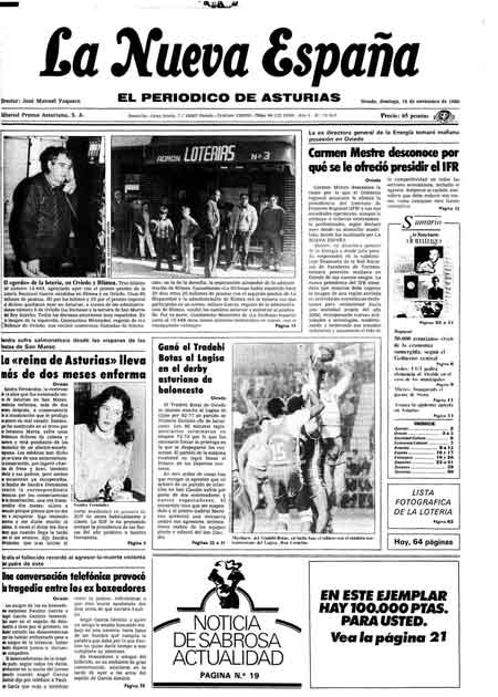 Portada Domingo 16 de Noviembre de 1986