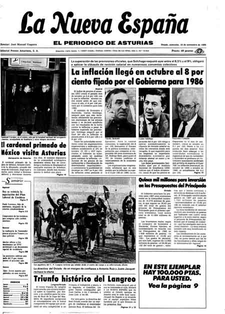 Portada Miércoles 19 de Noviembre de 1986