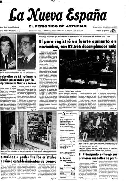Portada Martes 16 de Diciembre de 1986