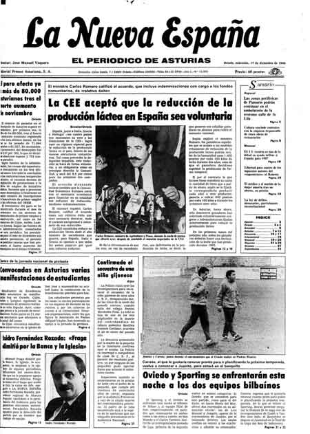 Portada Miércoles 17 de Diciembre de 1986