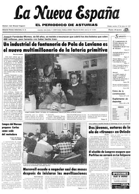 Portada Martes 27 de  de 1987