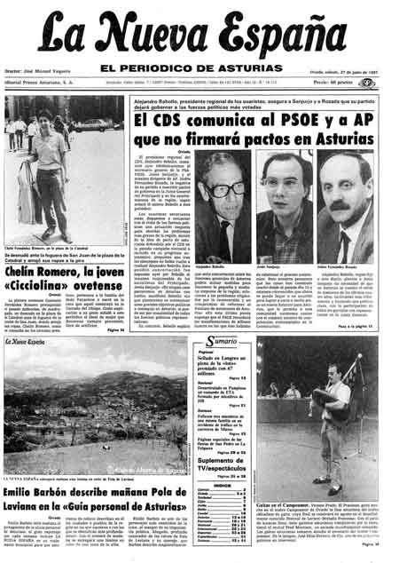 Portada Sábado 27 de  de 1987