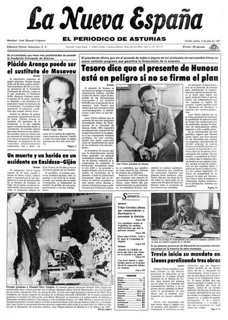 Portada Jueves 2 de  de 1987