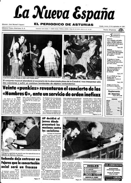 Portada Martes 22 de  de 1987
