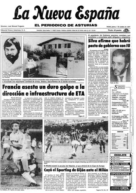 Portada Jueves 1 de Octubre de 1987