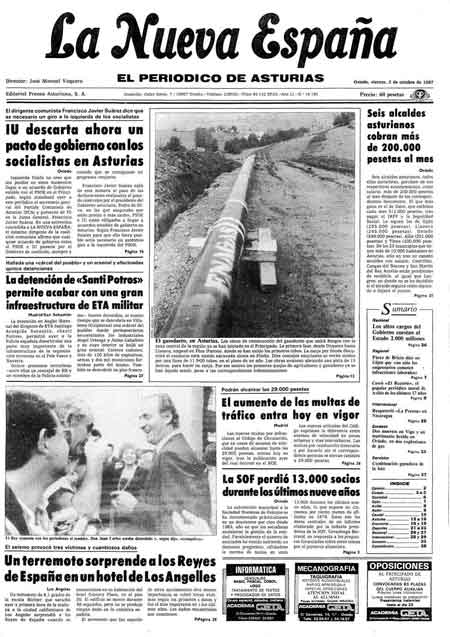 Portada Viernes 2 de Octubre de 1987
