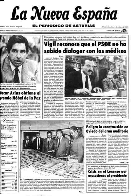 Portada Miércoles 14 de Octubre de 1987