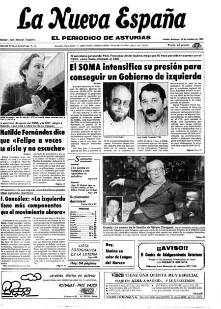 Portada Domingo 18 de Octubre de 1987