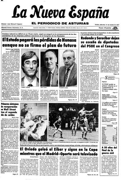 Portada Miércoles 21 de Octubre de 1987