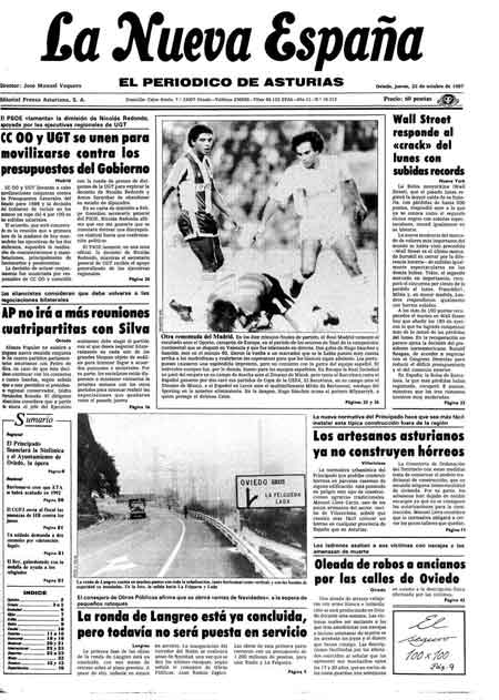 Portada Jueves 22 de Octubre de 1987