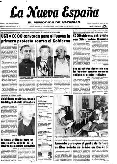 Portada Viernes 23 de Octubre de 1987
